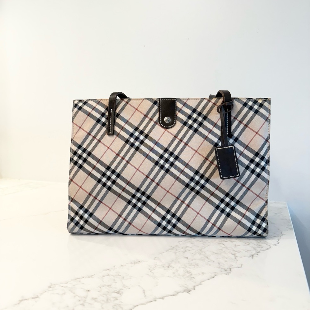Burberry Limited Blue Label Cream and Brown signature top handle Tote